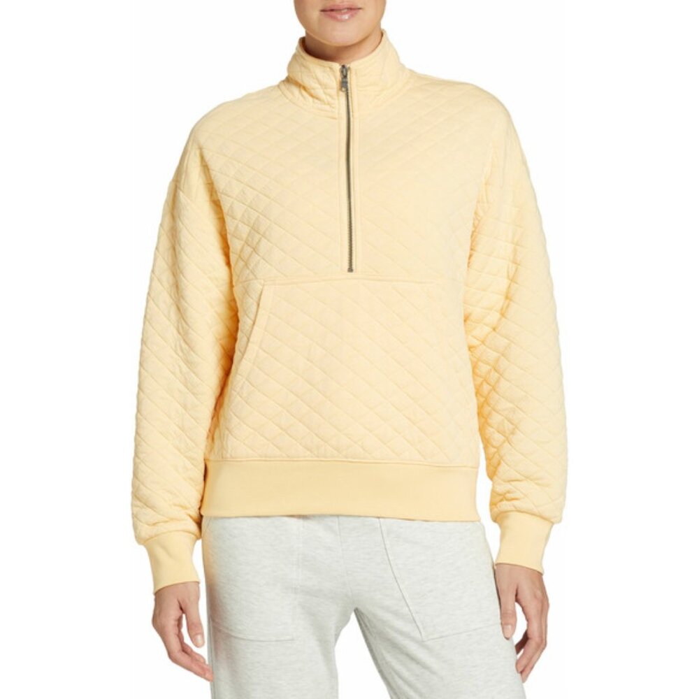 Women’s Quilted ½ Zip Pullover Stitched Athleisure Sweater - DSG -Yellow-L- NWT